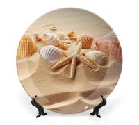 GFLFMXZW Piatto decorativo in porcellana Bone China con espositore da spiaggia, conchiglie di sabbia, piatti decorativi rotondi in ceramica per cena in ceramica, ornamenti in ceramica per casa e
