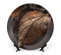 GFLFMXZW Piatto decorativo in porcellana Bone China con espositore foglie secche piatti decorativi in ceramica rotonda piatto da pranzo in ceramica artigianato ornamenti in ceramica per casa ufficio