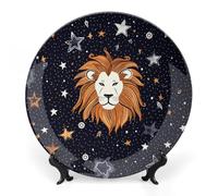 GFLFMXZW Piatto decorativo in porcellana Bone China con espositore Leone e Stelle Piatti decorativi in ceramica Rotondo Piatto da pranzo in ceramica Artigianato Ornamenti in ceramica per Home Office