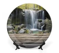 GFLFMXZW Piatto decorativo in porcellana Bone China con espositore Piatti decorativi in ceramica a caduta d'acqua Piatto rotondo in ceramica Artigianato Ornamenti in ceramica per la decorazione della
