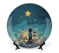 GFLFMXZW Piatto decorativo in porcellana Bone China con espositore porta alcuni fiori Piatti decorativi in ceramica rotonda Piatto da pranzo in ceramica Artigianato Ornamenti in ceramica per casa