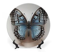 GFLFMXZW Piatto decorativo in porcellana Bone China con espositore Una farfalla in ceramica piatti decorativi rotondi in ceramica piatto da pranzo Artigianato Ornamenti in ceramica per casa ufficio