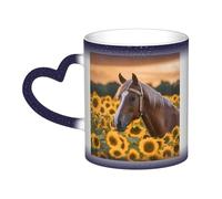 GFLFMXZW Tazza cambia colore giallo girasole cavallo tazza da caffè in ceramica tazze da caffè tazza creativa tazza da caffè tazza magica tazza da tè magica