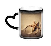 GFLFMXZW Tazza che cambia colore Stella marina nella sabbia tazza da caffè in ceramica tazze da caffè tazza creativa tazza magica tazza da tè magica
