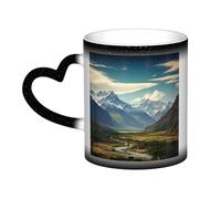 GFLFMXZW Tazza da caffè in ceramica con paesaggio di montagna che cambia colore, tazza da caffè creativa, tazza magica da tè