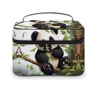 GFLFMXZW Trousse da viaggio per cosmetici da donna, con panda in stile cartone animato sul ramo di un albero, borsa per il trucco grande, organizer per il trucco, borsa per la ricezione, panda in