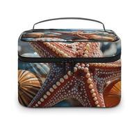 GFLFMXZW Trousse da viaggio per cosmetici da donna con stella marina colorata sulla spiaggia Borsa per il trucco per borsa grande organizer per trucco borsa per ricezione, stella marina colorata sulla
