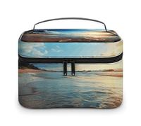 GFLFMXZW Trousse da viaggio per cosmetici, da donna, spiaggia, tramonto, tranquilla, borsa per il trucco, grande, organizer per trucco, borsa per ricezione, spiaggia tramonto tranquilla, 25 x 18 x 15