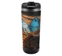 GFLFMXZW Tumbler in acciaio inox con stampa farfalle che volano sulla strada con coperchio e cannuccia bicchieri isolati a doppia parete bottiglia d'acqua sottovuoto tazza da caffè da viaggio regalo