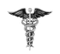 GFM® Caduceus - Spilla da donna con due serpenti intrecciati con ali - Spilla da donna con simbolo medico - Spilla da donna per dottore, infermiera, paramedico, assistenza sanitaria, studente di