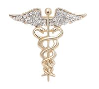 GFM® Caduceus - Spilla da donna con due serpenti intrecciati con ali - Spilla da donna con simbolo medico - Spilla da donna per dottore, infermiera, paramedico, assistenza sanitaria, studente di