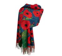 GFM® Sciarpa con stampa di fiori di papavero o sciarpa stile pashmina - Giorno della memoria, Papavero e Monet Art-verde acqua, L
