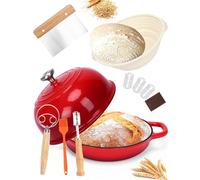 GFTIME Casseruola in ghisa per pane, casseruola con coperchio, 5 quart olandese, pentola per pane con cestello di lievitazione, monopettino, frullatore per impasto, pentola in ghisa per cucina stufare