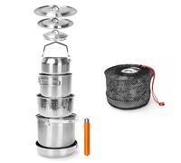 GFTIME Set di pentole da campeggio, in acciaio inox, da campeggio, 5 pezzi