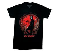 gfu6dle The Crow Adult T-Shirt - Posing in Red Distressed Circle Above Name Black XL