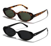 GFUIARA Occhiali da sole ovali per donna uomo moda anni '90 stile UV400, Confezione da 2 nero+leopardo-verde, 55mm