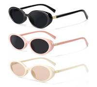 GFUIARA Occhiali da sole ovali retrò per donne uomini protezione UV400 anni '90 Sunnies vintage piccola montatura occhiali da sole leggeri, Confezione da 3 nero/rosa/grigio/beige-champagne, 54