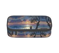 GFXEDSAH Astuccio portapenne con stampa romantica spiaggia astuccio organizer in tessuto Oxford portapenne multiuso, Nero , Taglia unica, Custodia per chiave