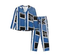 GFXEDSAH Biancheria da notte alla moda con stampa di edificio blu, set pigiama abbinato, da indossare tutti i giorni, viaggi e vacanze speciali, Nero , XXL