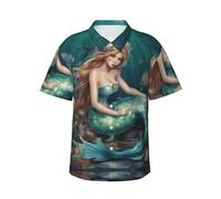 GFXEDSAH Camicia hawaiana da uomo a maniche corte con bottoni e stampa fiaba, elegante e essenziale per le vacanze al mare, Nero , XXL