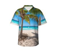 GFXEDSAH Camicia hawaiana da uomo a maniche corte con stampa di palme tropicali oceaniche, eleganti e essenziali per le vacanze al mare, Nero , XL