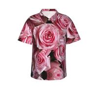 GFXEDSAH Camicie hawaiane da uomo a maniche corte con bottoni e stampa di rose rosse, eleganti e essenziali per le vacanze al mare, Nero , S