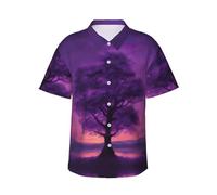 GFXEDSAH Camicie hawaiane da uomo a maniche corte con bottoni e stampa viola crepuscolo, eleganti e essenziali per le vacanze al mare, Nero , XXL