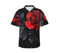 GFXEDSAH Camicie hawaiane da uomo a maniche corte con stampa di foglie rosse e foglie nere, eleganti e essenziali per le vacanze al mare, Nero , 3XL