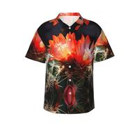 GFXEDSAH Camicie hawaiane da uomo con stampa a fiori di cactus, a maniche corte, con bottoni, eleganti e essenziali per le vacanze al mare, Nero , 3XL