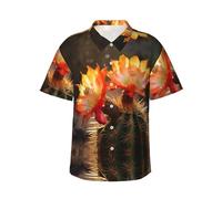 GFXEDSAH Camicie hawaiane da uomo con stampa a fiori di cactus, a maniche corte, con bottoni, eleganti e essenziali per le vacanze al mare, Nero , 3XL