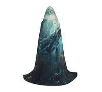 GFXEDSAH Mantello con cappuccio con stampa balena sottomarina, mantello medievale con comodo cappuccio, perfetto per giochi di ruolo e feste