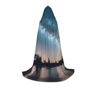 GFXEDSAH Mantello con cappuccio con stampa cielo notturno e alberi, mantello medievale con comodo cappuccio, perfetto per giochi di ruolo e feste