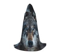GFXEDSAH Mantello con cappuccio con stampa lupo occhi blu, mantello medievale con comodo cappuccio, perfetto per giochi di ruolo e feste
