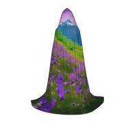 GFXEDSAH Mantello con cappuccio con stampa paesaggistica di fiori viola natura paesaggio montagna, mantello medievale con comodo cappuccio, perfetto per giochi di ruolo e feste