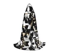 GFXEDSAH Mantello con cappuccio moderno nero bianco oro stampa triangolo, mantello medievale con comodo cappuccio, perfetto per giochi di ruolo e feste