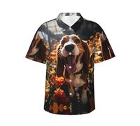 GFXEDSAH Sweet Basset Hound Florals Print - Camicia hawaiana da uomo a maniche corte con bottoni, elegante e essenziale per le vacanze al mare, Nero , S