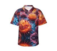 GFXEDSAH Un dipinto disegnato a mano di cellule cancerose nella stampa da uomo a maniche corte abbottonate camicie hawaiane, eleganti vacanze al mare essenziali per gli uomini, Nero , M