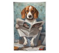 GFXEZZLH Arazzo piccolo da appendere alla parete con Beagle seduto sul water e leggere giornali, arazzo estetico da parete per camera da letto, dormitorio e soggiorno, 101,6 x 152,4 cm