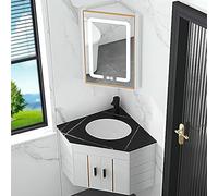 GFXYQPDNV Mobile da bagno ad angolo, piccolo mobile da bagno con lavandino, armadietto per medicinali a LED con anti-appannamento, montaggio a parete, design B, per casa, cucina, patio, stanza (bianco