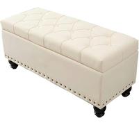 GFXYQPDNV Sgabello pieghevole rettangolare con contenitore e coperchio incernierato, in pelle artificiale, struttura in legno massello con parte superiore trapuntata, sgabello per letto da camera da