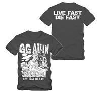 GG Allin - Live Fast Die Fast T-Shirt Maroon Band Murder Junkies Antiseen Hardcore Punk Rock Outlaw, grigio., L