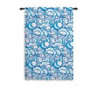 ggaimwf 107x160cm Tenda a pieghe a matita ondulata Giapponese Blu Modello astratto Stampato Tende a tasca con asta Oscurante all'80% Scheda Trattamenti finestre per Soggiorno Camera letto,1 Pannello