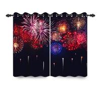 ggaimwf 117x183cm Tenda con occhielli per fuochi d'artificio Notte in città Cielo Fuochi d'artificio colorati Buon anno Natale Tende oscuranti termiche per finestre camera letto soggiorno,2 pannello
