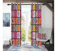 ggaimwf 132x214cm Boho Patchwork Cortina con ojales Multicolor Mandala Abstracto Marroquí Aislantes Térmicas Con ojales Opacas Cortinas para ventanas Dormitorio Sala de estar Cocina,2 panels