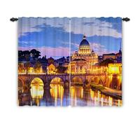 ggaimwf 135x229cm Vista sulla città Tenda a pieghe a matita Basilica di San Pietro Fiume Tramonto Italia Roma Filtraggio luce lino Tende finestre per Cameretta dei bambini Soggiorno,2 pannello