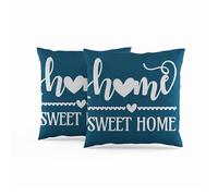 ggaimwf 45x45cm Fodera per cuscino Home Sweet Home Blu cini per divano Morbido lino Federe decorative per la casa per divano soggiorno camera da letto Cuscini decorativi con zip nascosta Set da 2