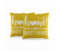 ggaimwf 50x50cm Fodera per cuscino Home Sweet Home Giallo cini per divano Morbido lino Federe decorative per la casa per divano soggiorno camera da letto Cuscini decorativi con zip nascosta Set da 2