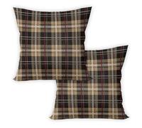 ggaimwf Federe per cuscini scozzesi 2 pacchi Marrone cioccolato Cuscini di tiro A quadretti Plaid Tema scozzese Fodere per cuscini Salone Camera da letto Con cerniera invisibile 40x40cm