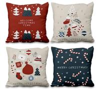 ggaimwf Fodere per cuscini natalizi 50x50cm Rosso Beige Festività invernale Copricuscini per divano Letto Lino Federa natalizia con cerniera nascosta Federe per cuscini con accenti stagionali Set di 4