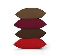 ggaimwf Tinta unita Copricuscino in Effetto Lino per divano Gradiente rosso Cuscino per letto Rosso scuro Color marrone Fatto a mano Piazza Federe per cuscini con cerniera invisibile 50x50 cm Set da 4